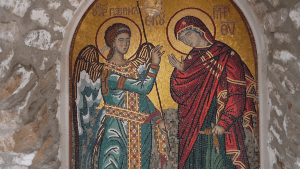 a mosaic of two women