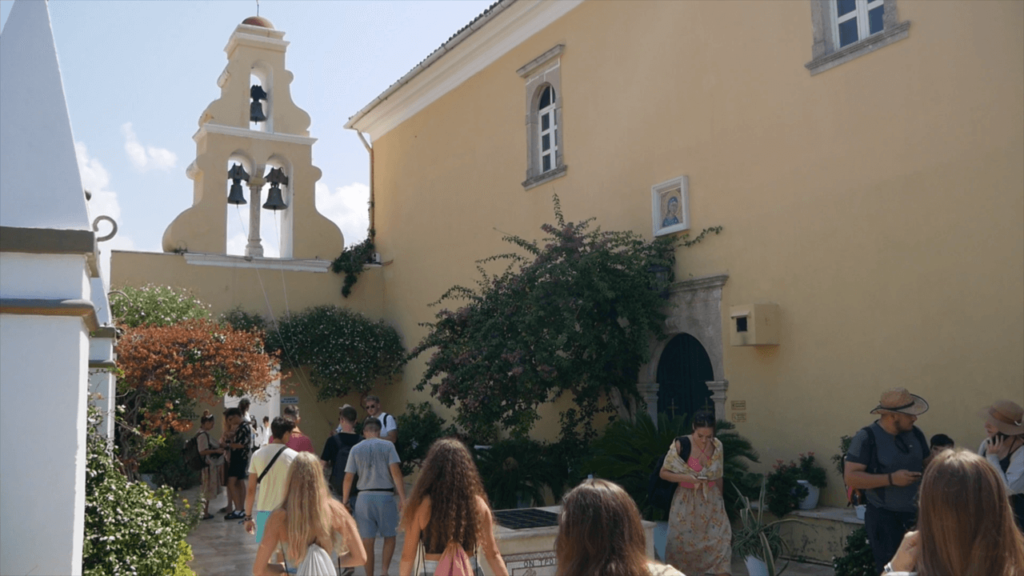 a group of people outside a building